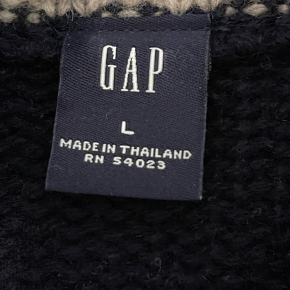 Gap 100% Lamb’s Wool Blue Faire Isle Sweater Sz L 1/4 zip - Picture 3 of 8
